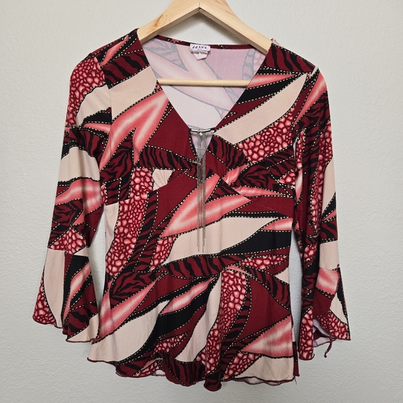 Uva Y2K Whimsygoth Abstract V Neck Bell sleeve top blouse - Picture 1 of 12